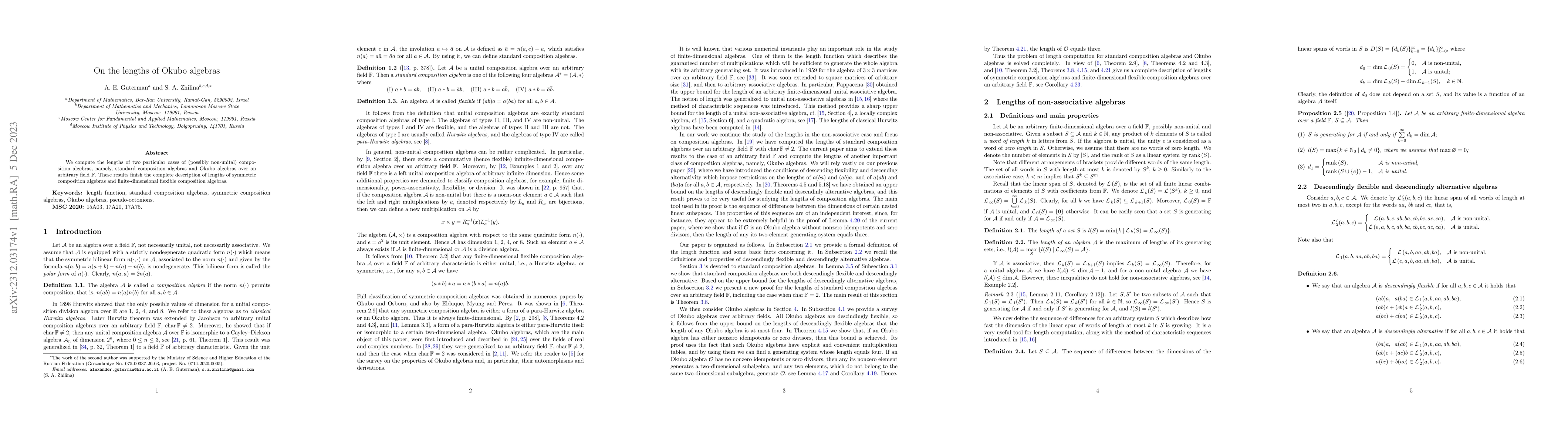 Thumbnail for On the lengths of Okubo algebras