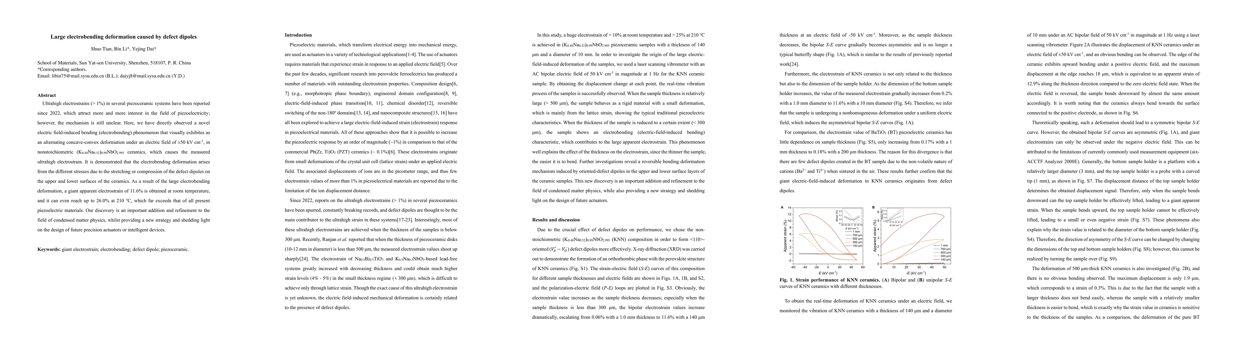 Thumbnail for Large electrobending deformation caused by defect dipoles