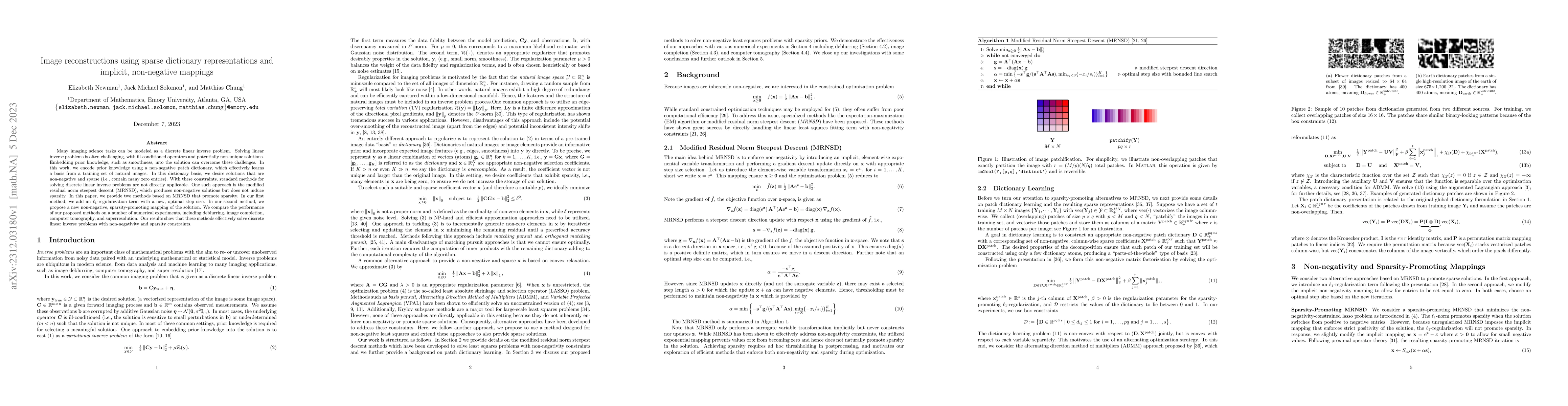 Thumbnail for Image reconstructions using sparse dictionary representations and
  implicit, non-negative mappings