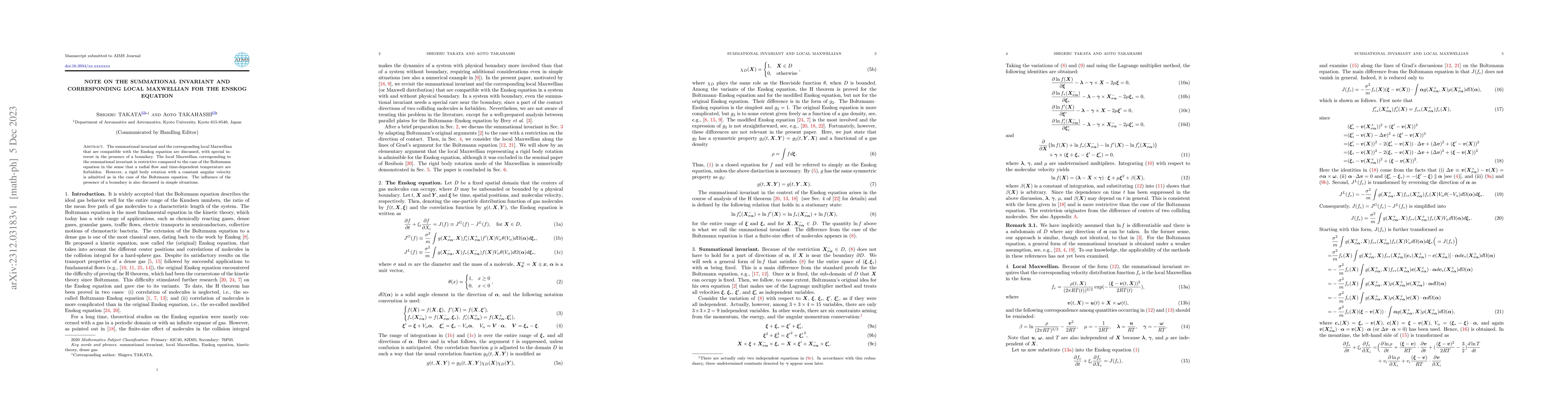 Thumbnail for Note on the summational invariant and corresponding local Maxwellian for
  the Enskog equation