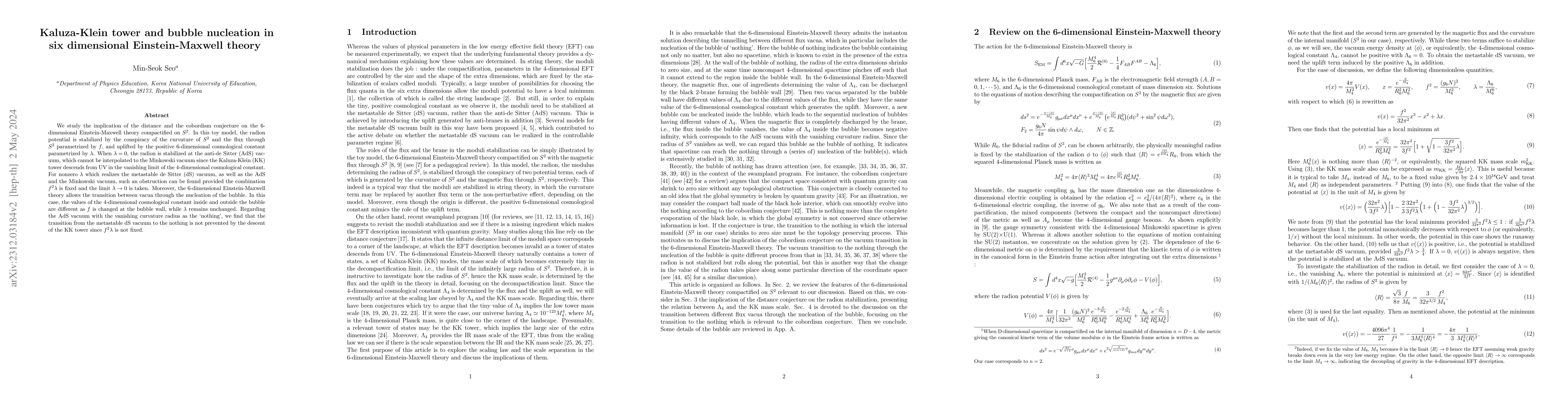 Thumbnail for Kaluza-Klein tower and bubble nucleation in six dimensional
  Einstein-Maxwell theory