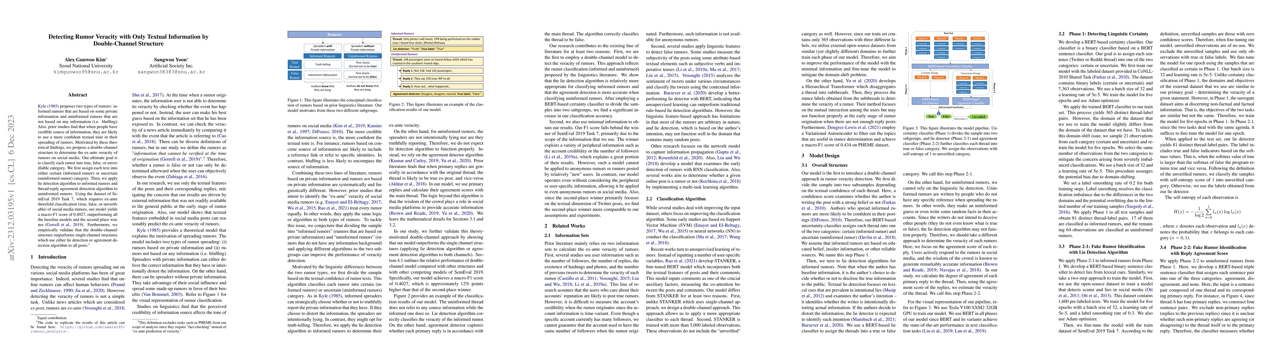 Thumbnail for Detecting Rumor Veracity with Only Textual Information by Double-Channel
  Structure