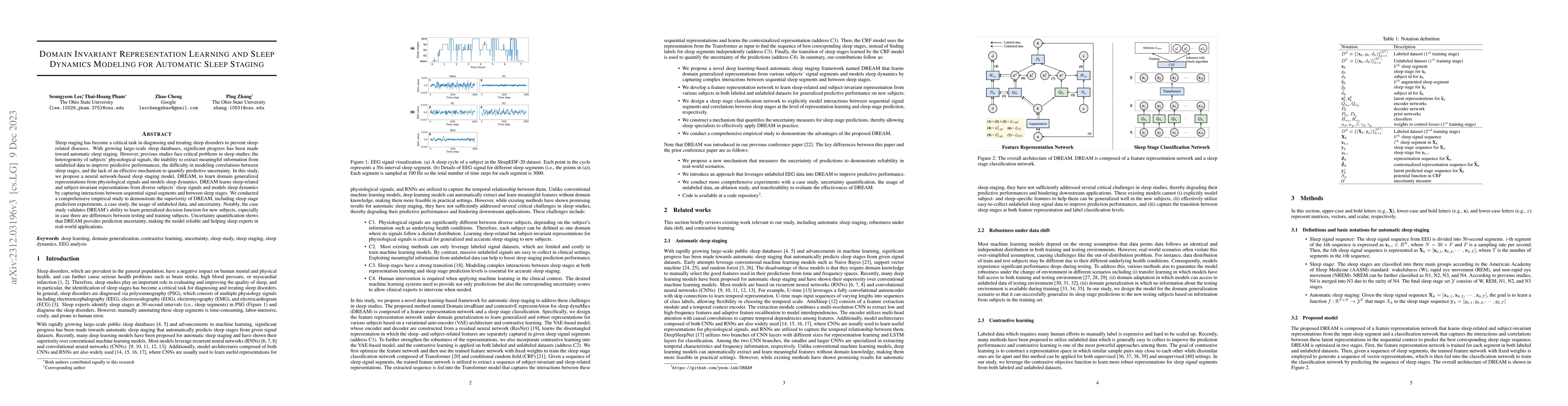 Thumbnail for Domain Invariant Representation Learning and Sleep Dynamics Modeling for
  Automatic Sleep Staging