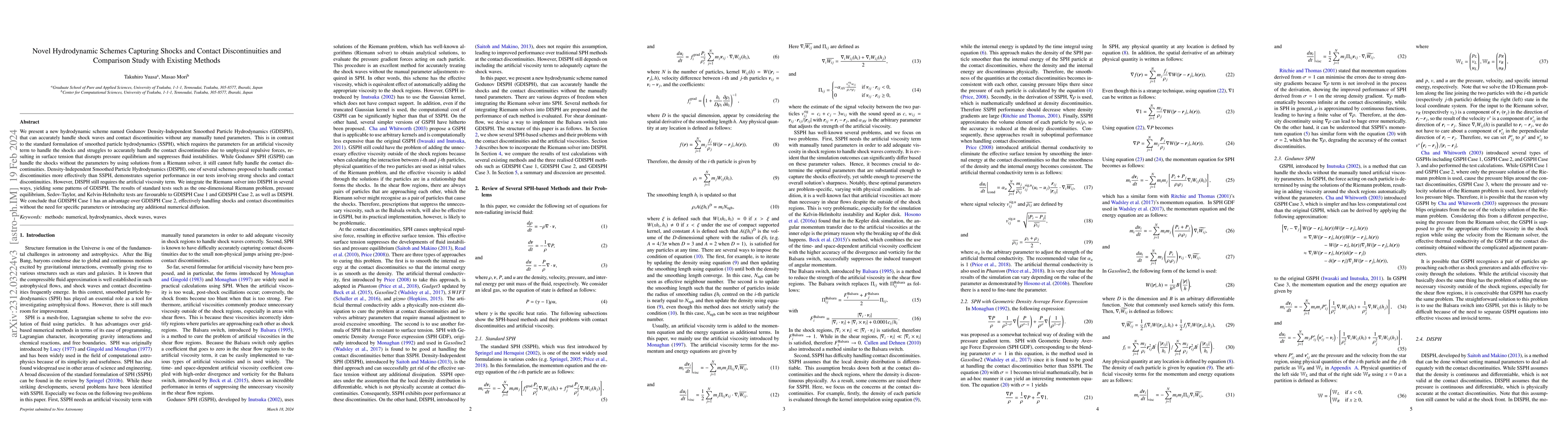Thumbnail for Novel Hydrodynamic Schemes Capturing Shocks and Contact Discontinuities
  and Comparison Study with Existing Methods