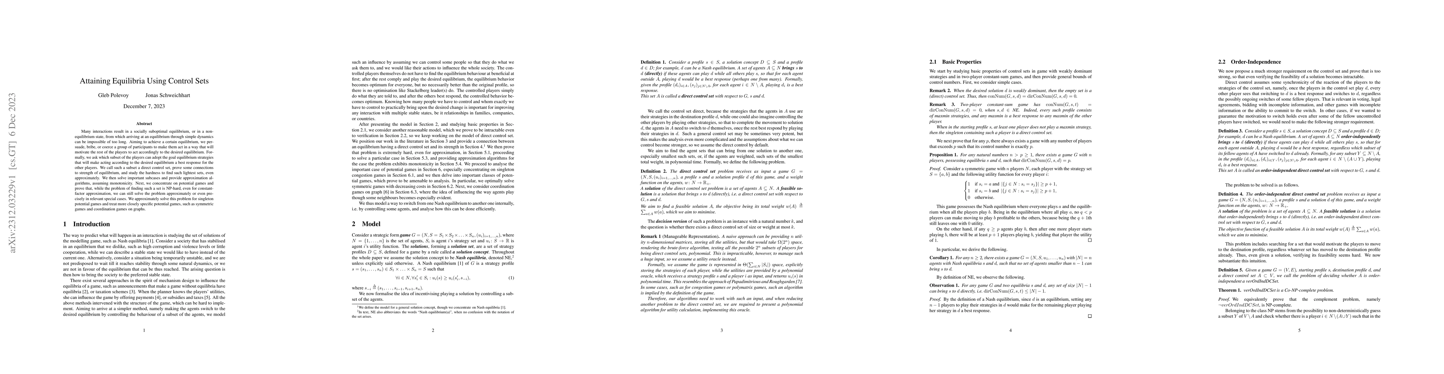 Thumbnail for Attaining Equilibria Using Control Sets