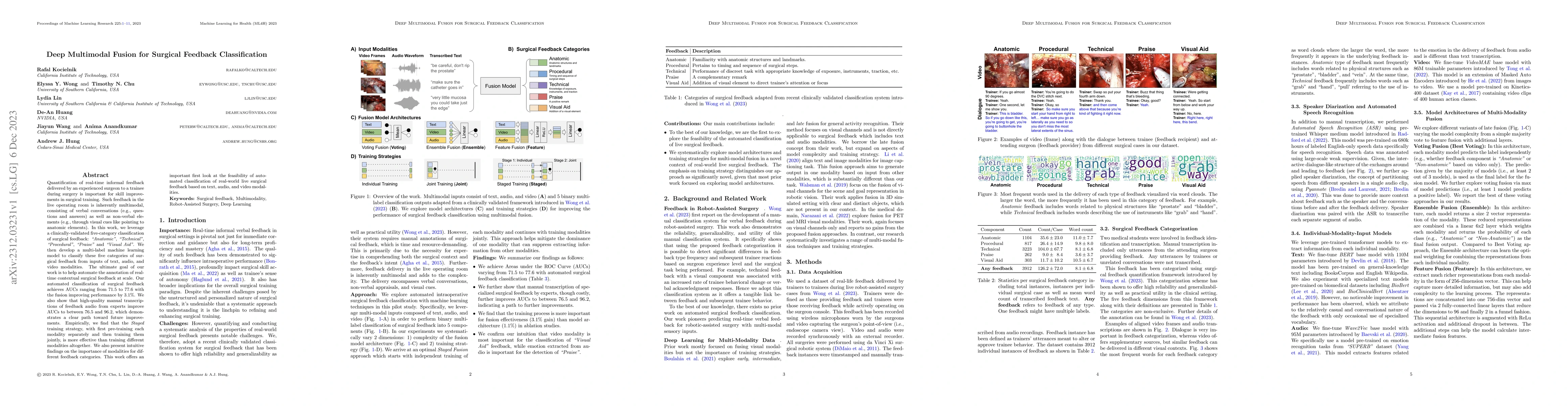 Thumbnail for Deep Multimodal Fusion for Surgical Feedback Classification
