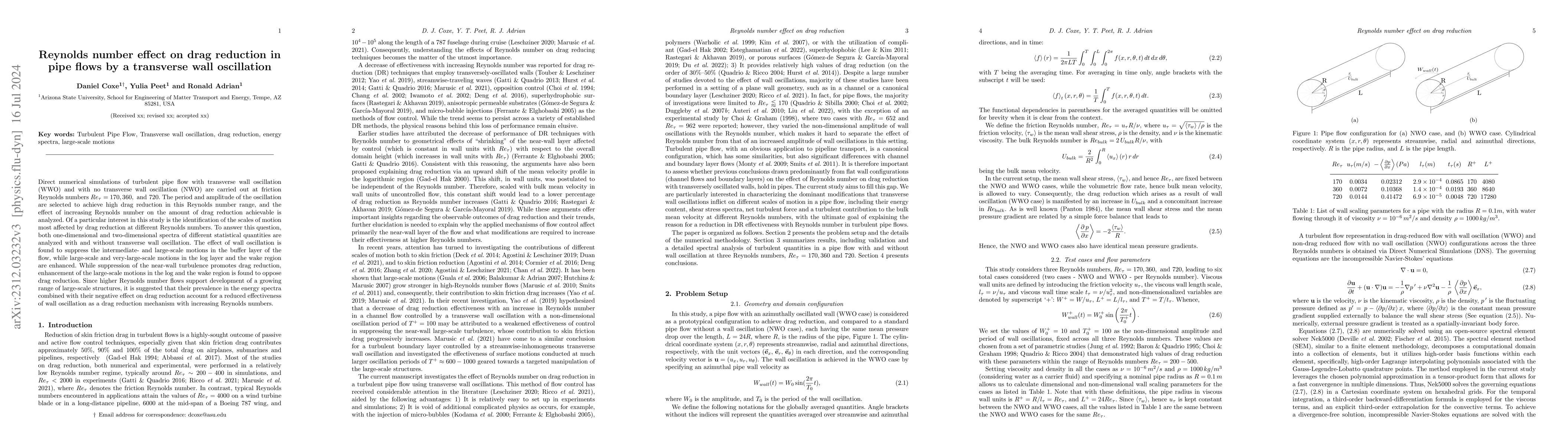 Thumbnail for Reynolds number effect on drag reduction in pipe flows by a transverse
  wall oscillation