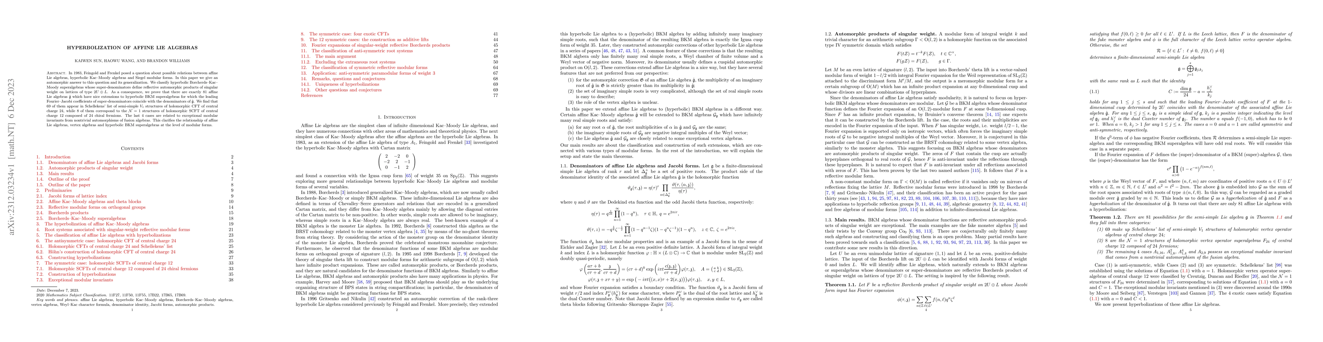 Thumbnail for Hyperbolization of affine Lie algebras