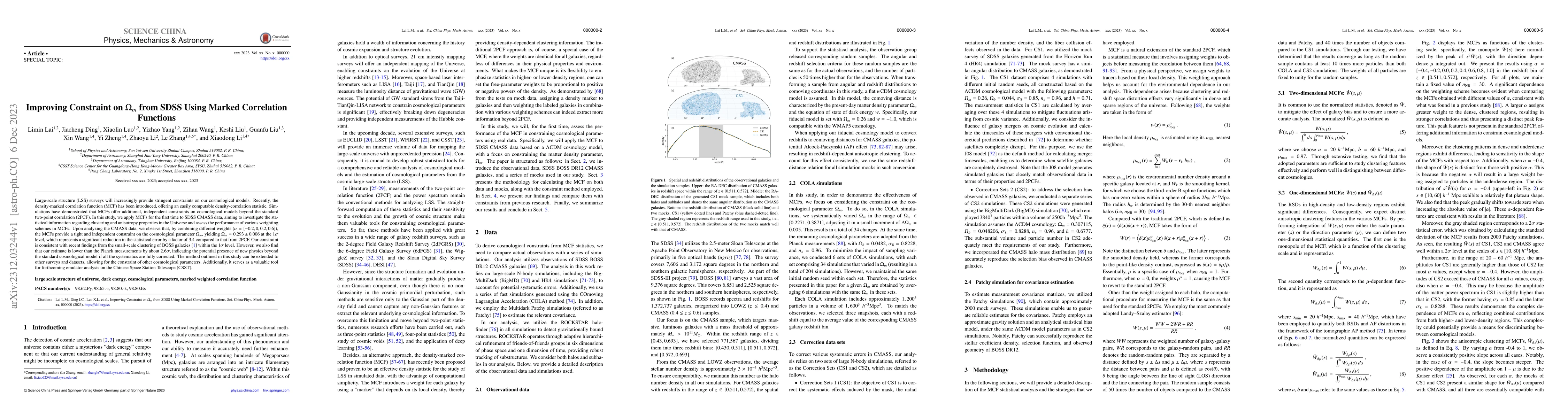 Thumbnail for Improving Constraint on $\Omega_{m}$ from SDSS Using Marked Correlation
  Functions