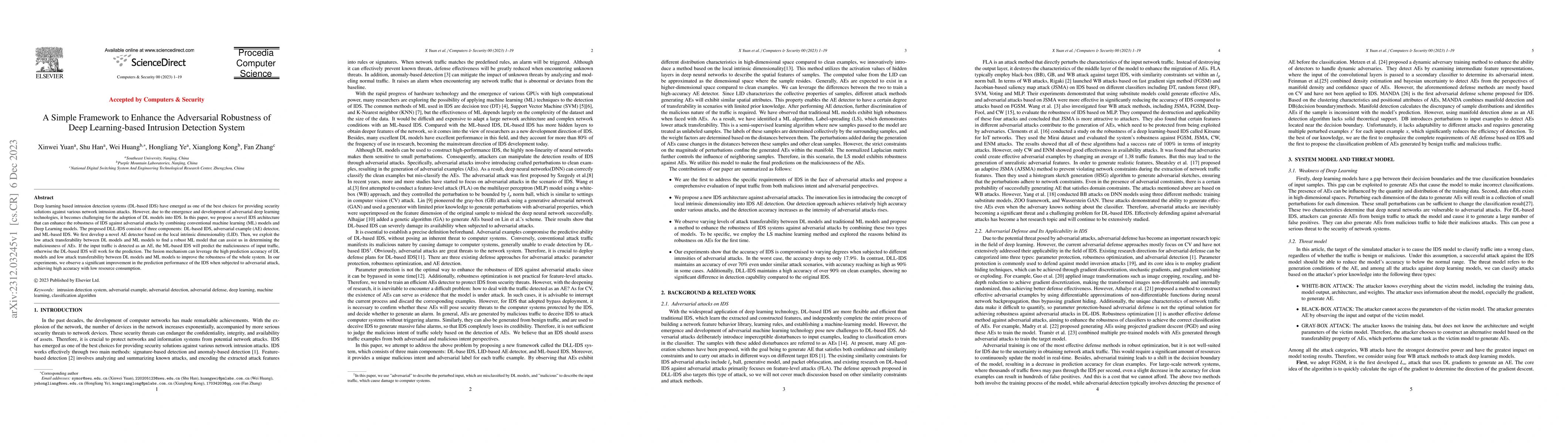 Thumbnail for A Simple Framework to Enhance the Adversarial Robustness of Deep
  Learning-based Intrusion Detection System