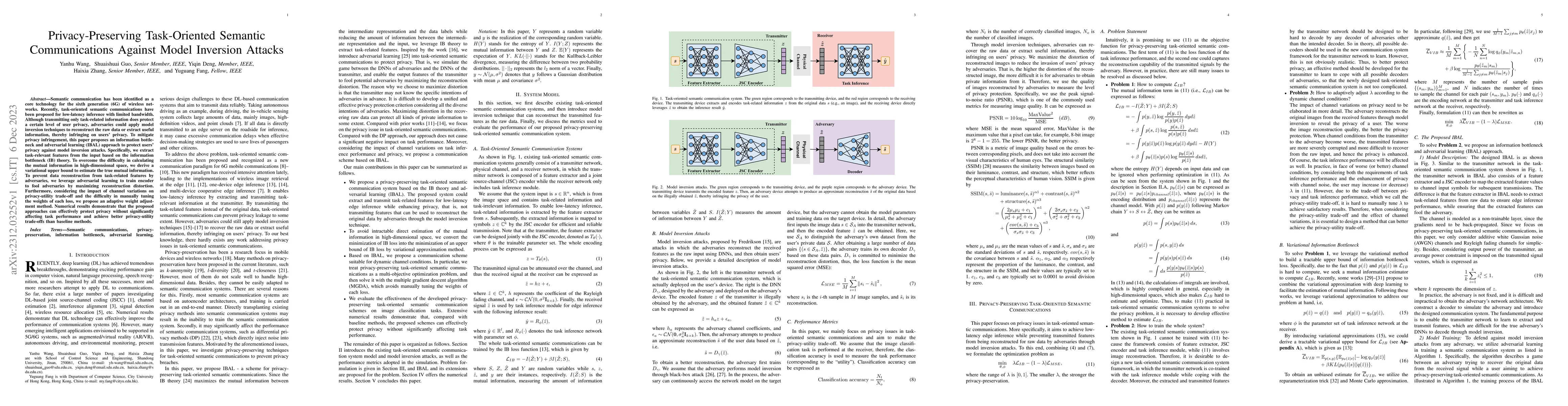 Thumbnail for Privacy-Preserving Task-Oriented Semantic Communications Against Model
  Inversion Attacks