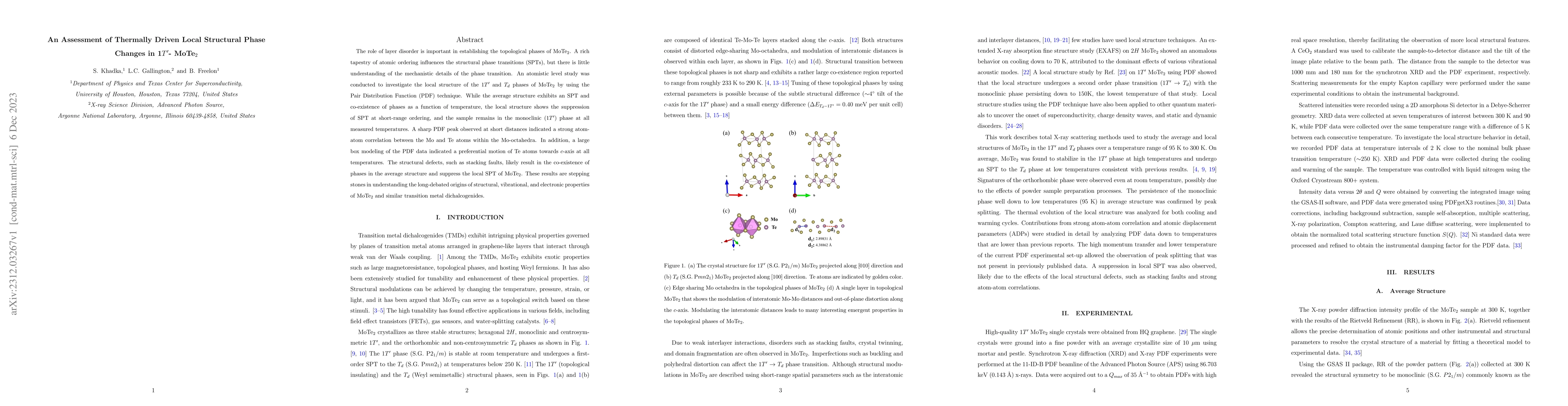 Thumbnail for An Assessment of Thermally Driven Local Structural Phase Changes in
  1$T$$'$- MoTe$_2$