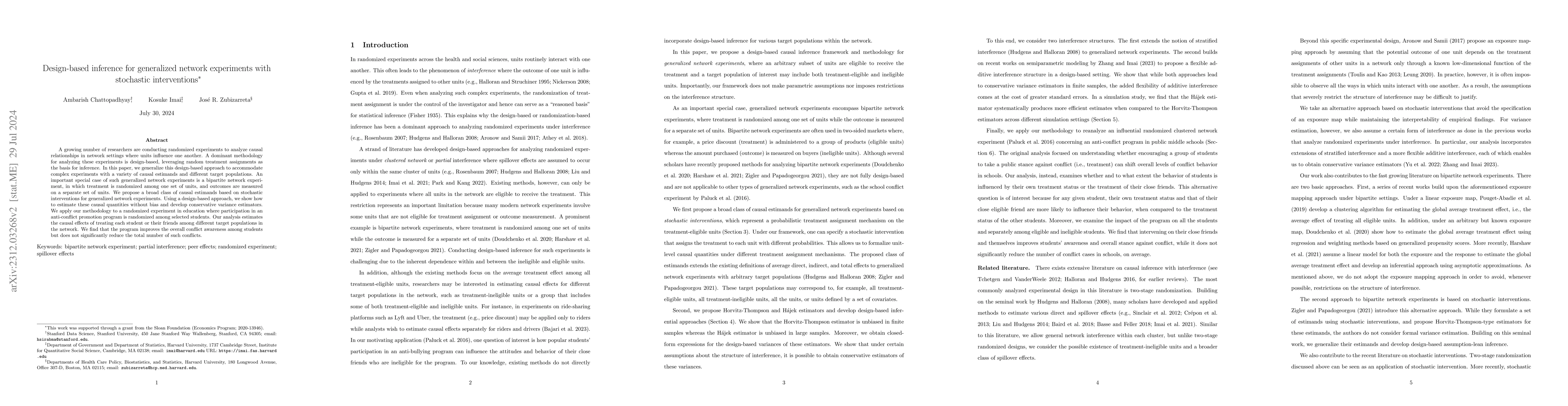 Thumbnail for Design-based inference for generalized network experiments with
  stochastic interventions
