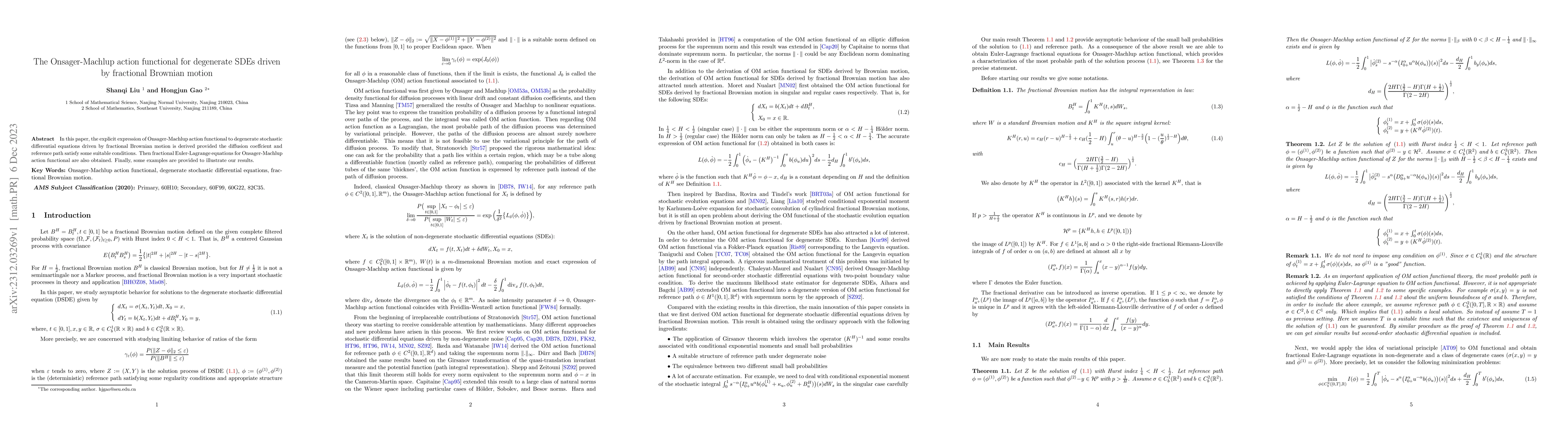Thumbnail for The Onsager-Machlup action functional for degenerate SDEs driven by
  fractional Brownian motion