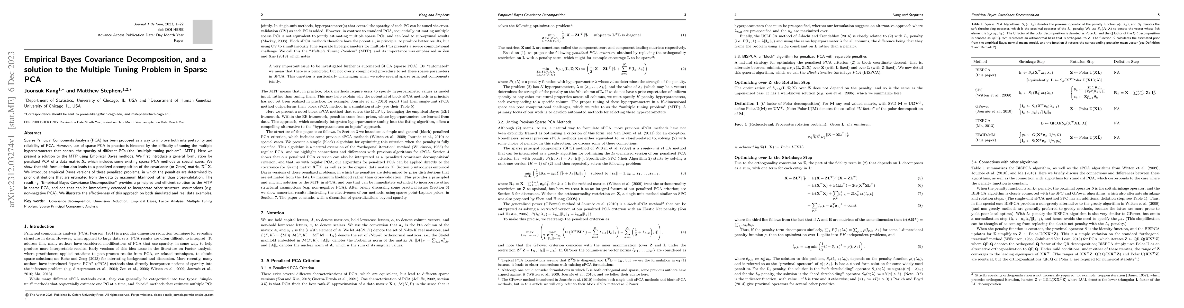 Thumbnail for Empirical Bayes Covariance Decomposition, and a solution to the Multiple
  Tuning Problem in Sparse PCA