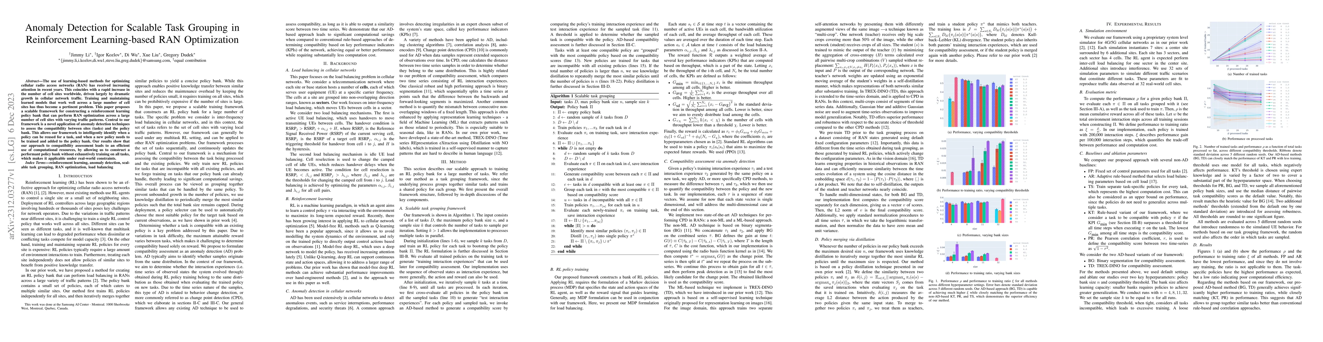 Thumbnail for Anomaly Detection for Scalable Task Grouping in Reinforcement
  Learning-based RAN Optimization