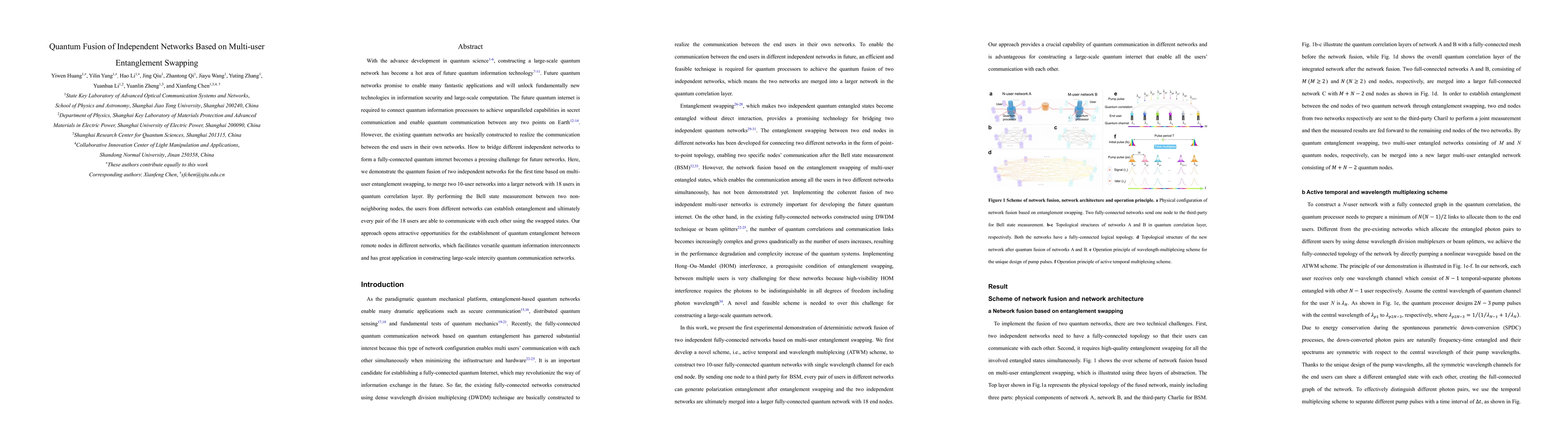 Thumbnail for Quantum Fusion of Independent Networks Based on Multi-user Entanglement
  Swapping