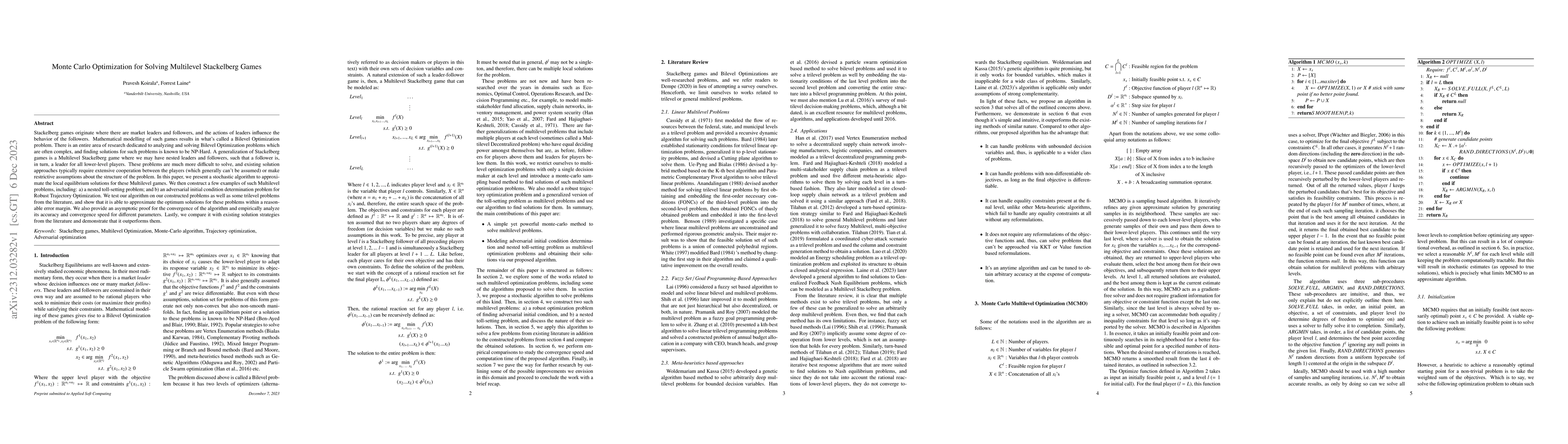 Thumbnail for Monte Carlo Optimization for Solving Multilevel Stackelberg Games