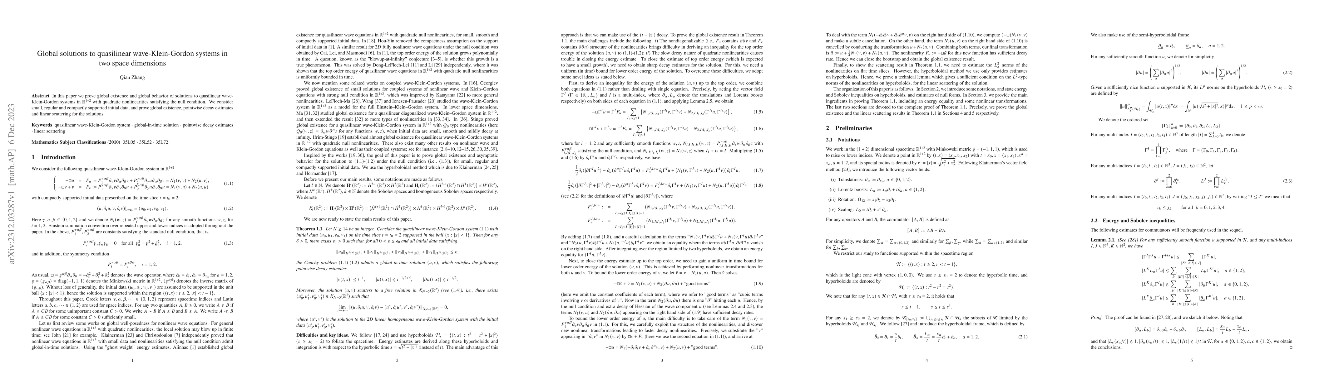 Thumbnail for Global solutions to quasilinear wave-Klein-Gordon systems in two space
  dimensions
