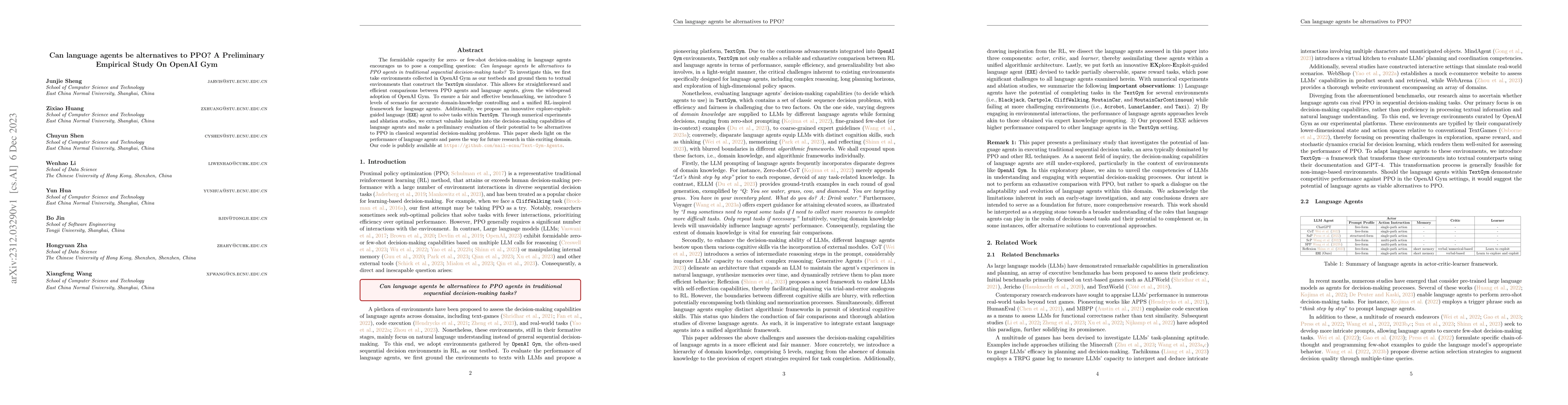 Thumbnail for Can language agents be alternatives to PPO? A Preliminary Empirical
  Study On OpenAI Gym