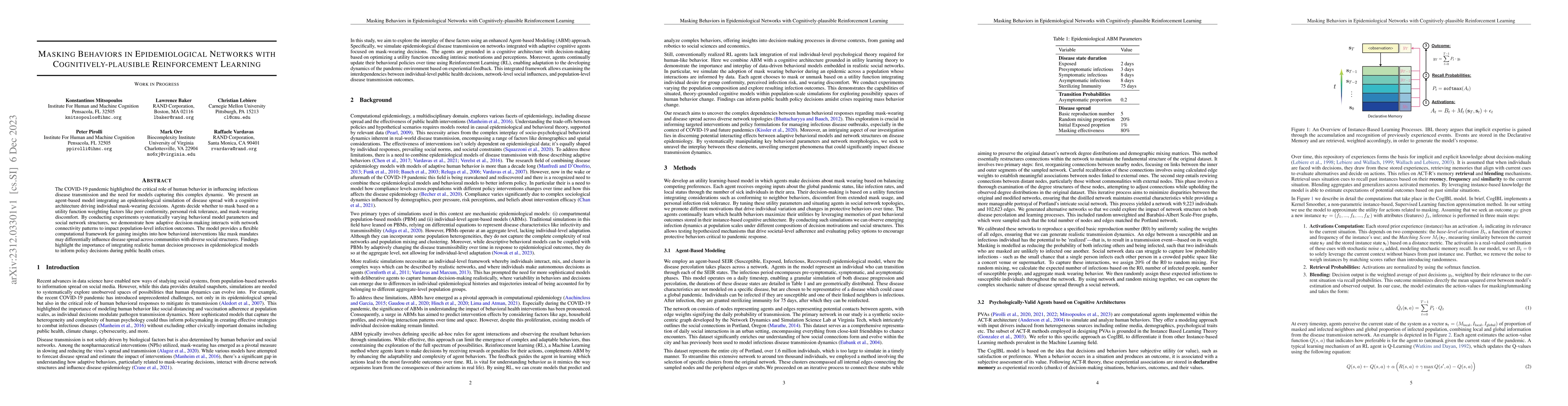 Thumbnail for Masking Behaviors in Epidemiological Networks with Cognitively-plausible
  Reinforcement Learning