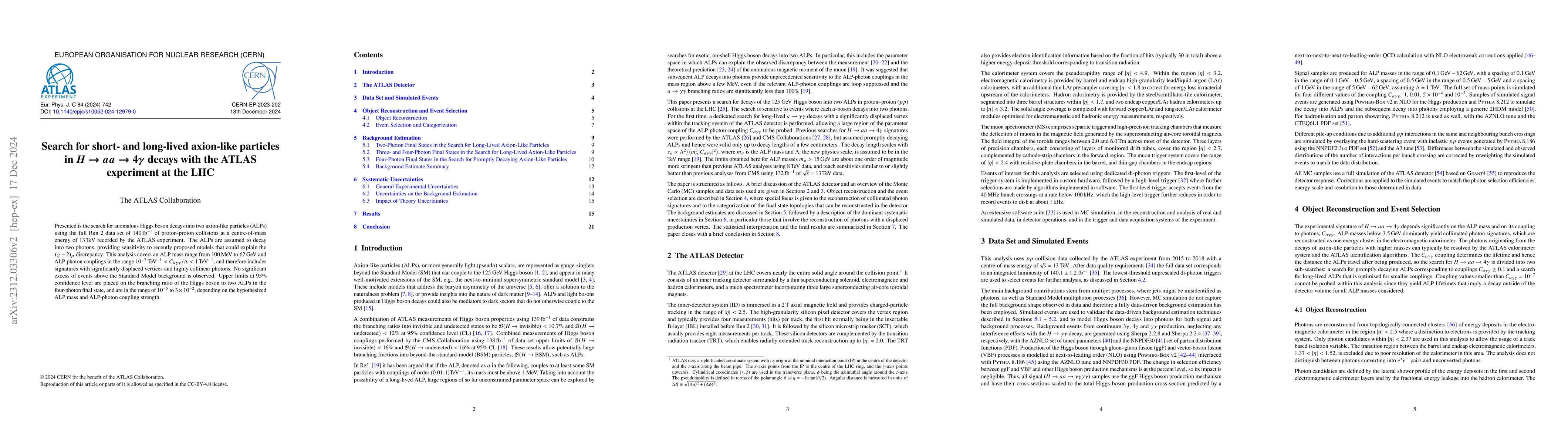 Thumbnail for Search for short- and long-lived axion-like particles in $H\rightarrow a
  a \rightarrow 4\gamma$ decays with the ATLAS experiment at the LHC