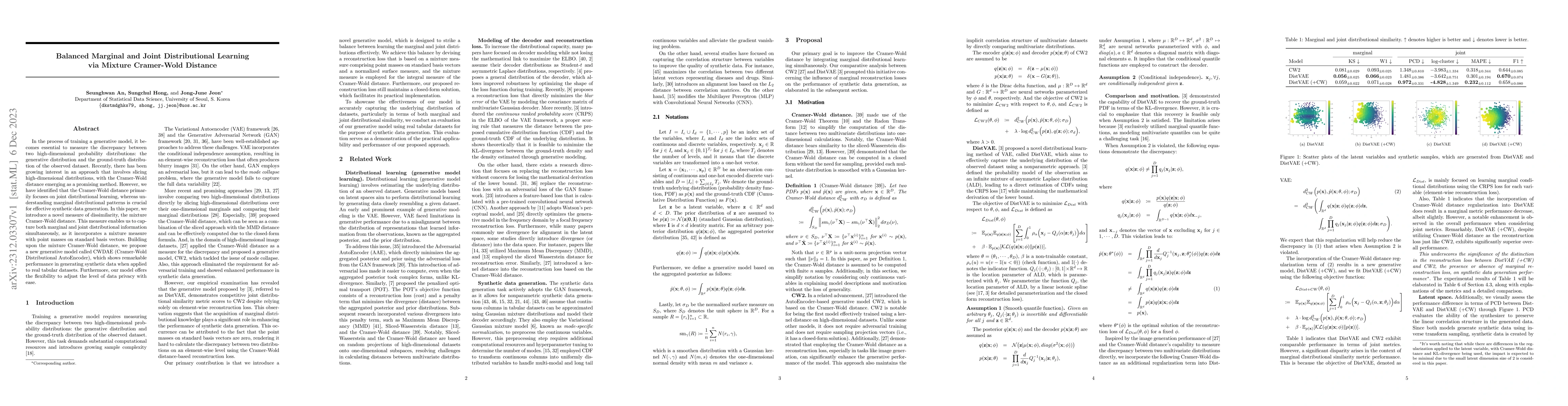 Thumbnail for Balanced Marginal and Joint Distributional Learning via Mixture
  Cramer-Wold Distance