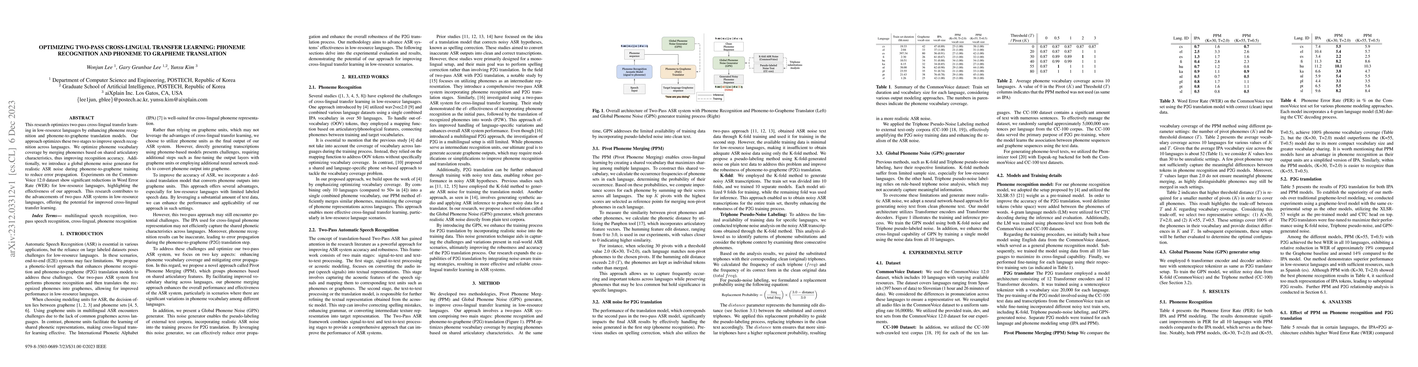 Thumbnail for Optimizing Two-Pass Cross-Lingual Transfer Learning: Phoneme Recognition
  and Phoneme to Grapheme Translation