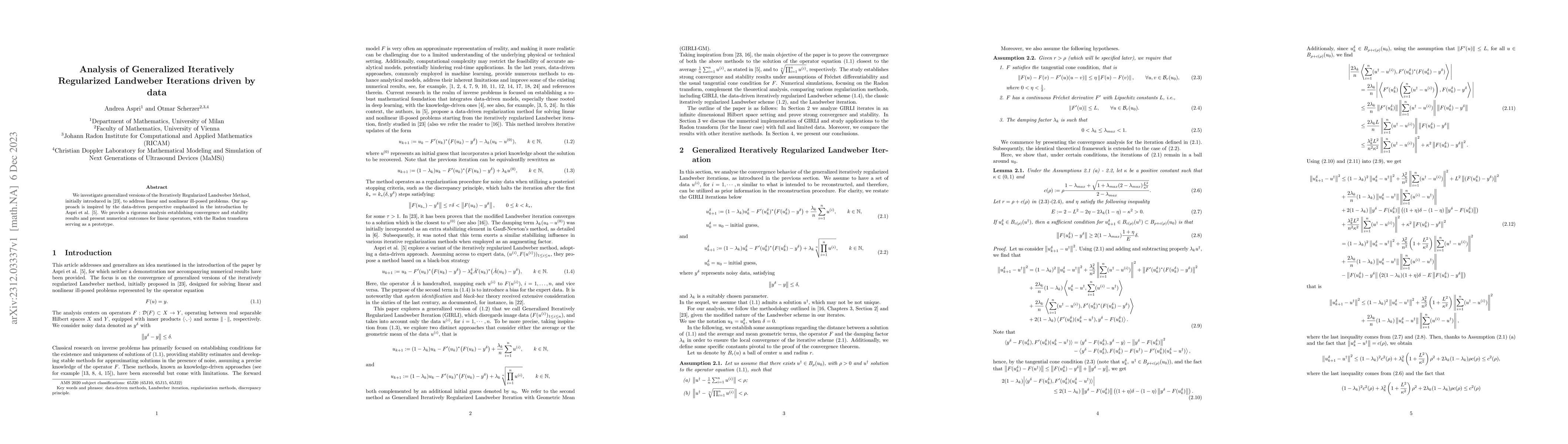 Thumbnail for Analysis of Generalized Iteratively Regularized Landweber Iterations
  driven by data