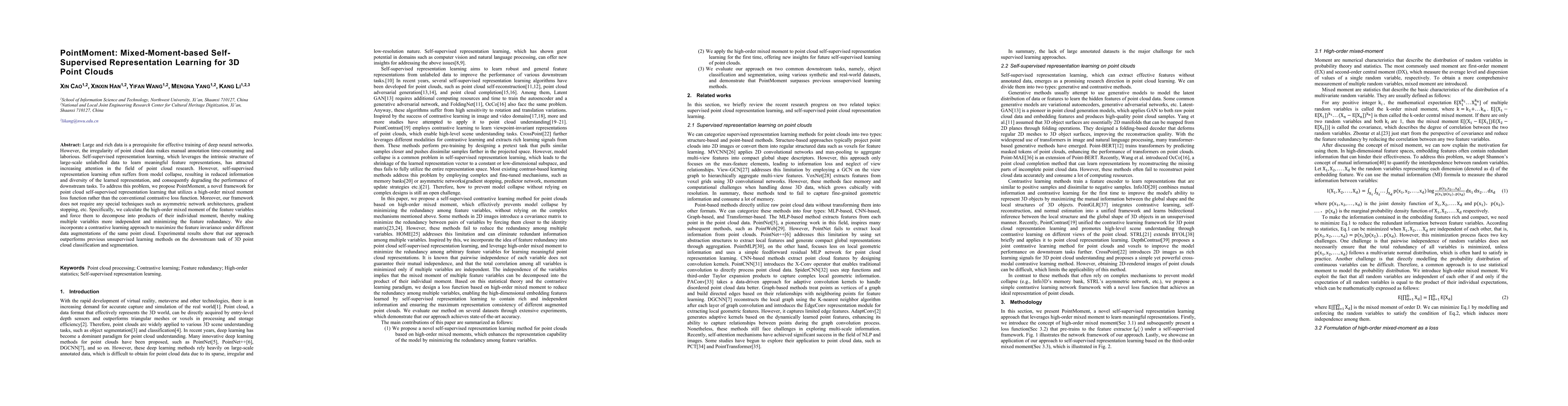 Thumbnail for PointMoment:Mixed-Moment-based Self-Supervised Representation Learning
  for 3D Point Clouds