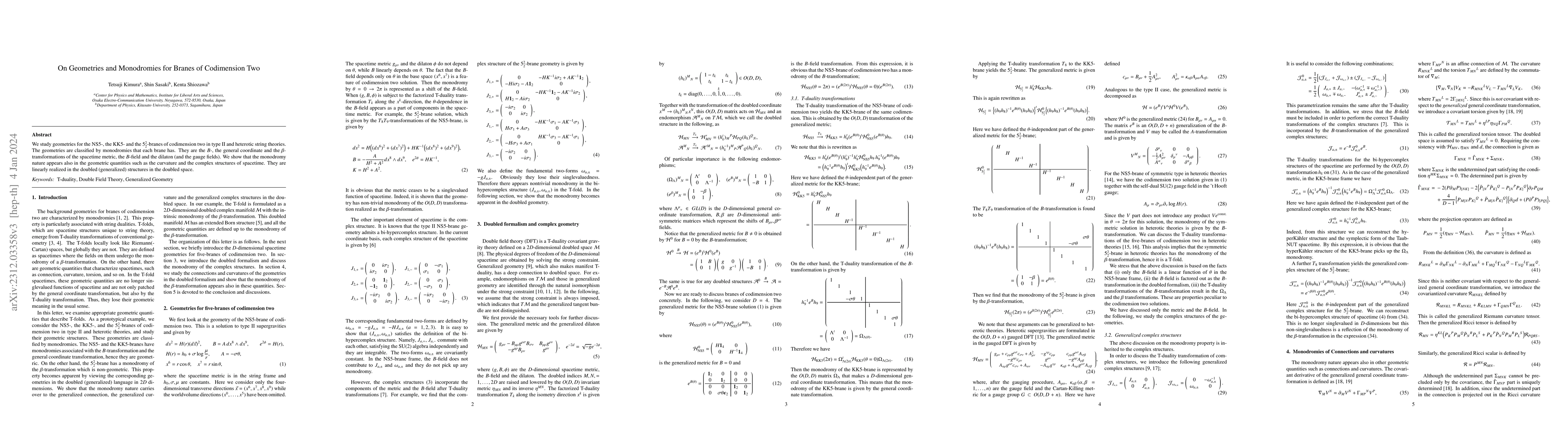 Thumbnail for On Geometries and Monodromies for Branes of Codimension Two