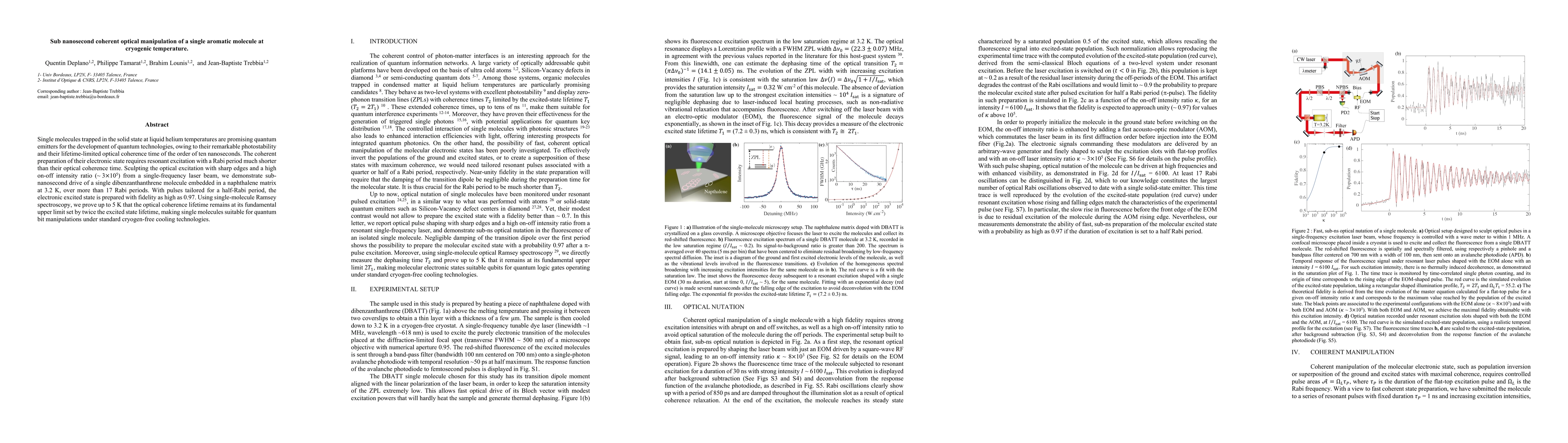 Thumbnail for Sub-nanosecond coherent optical manipulation of a single aromatic
  molecule at cryogenic temperature