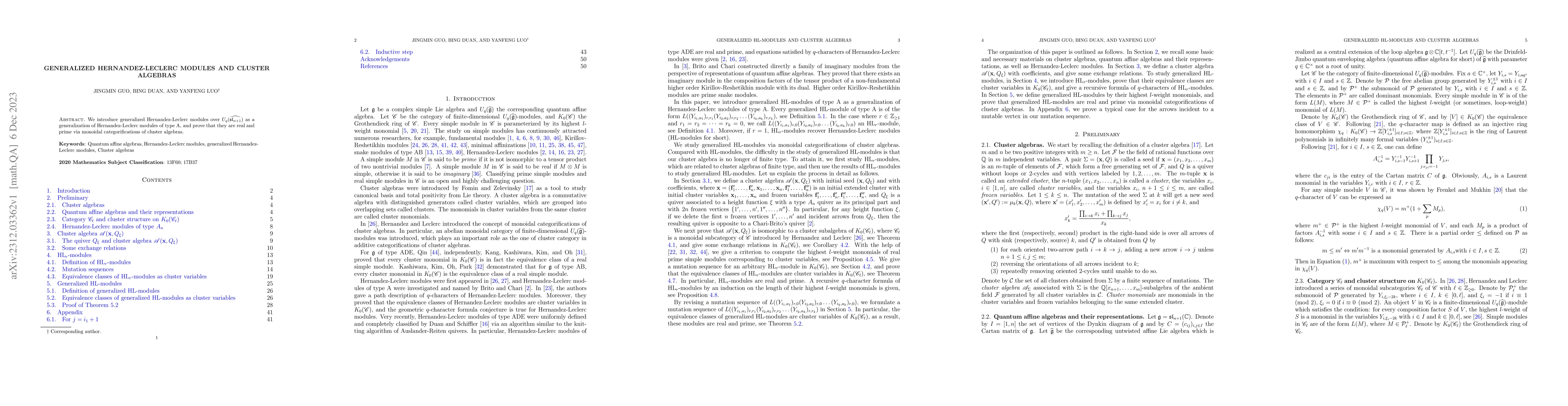 Thumbnail for Generalized Hernandez-Leclerc modules and cluster algebras