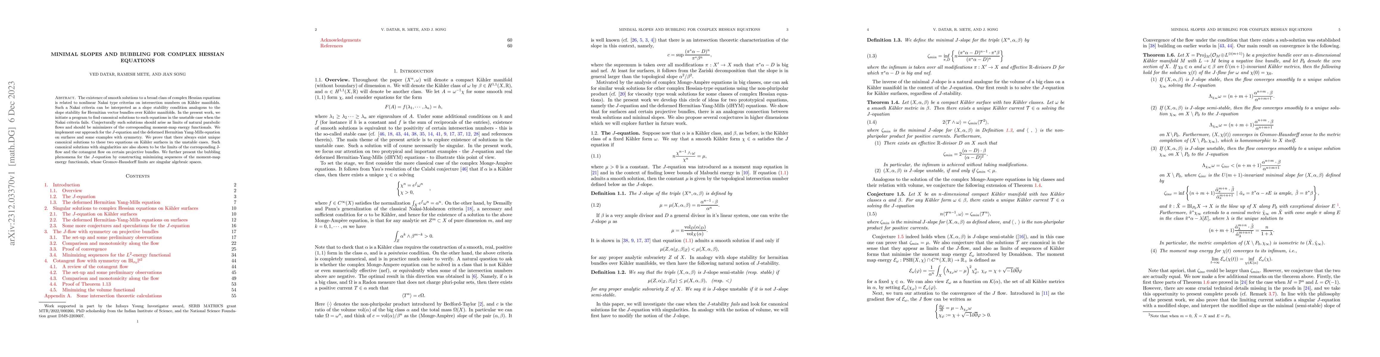 Thumbnail for Minimal slopes and bubbling for complex Hessian equations
