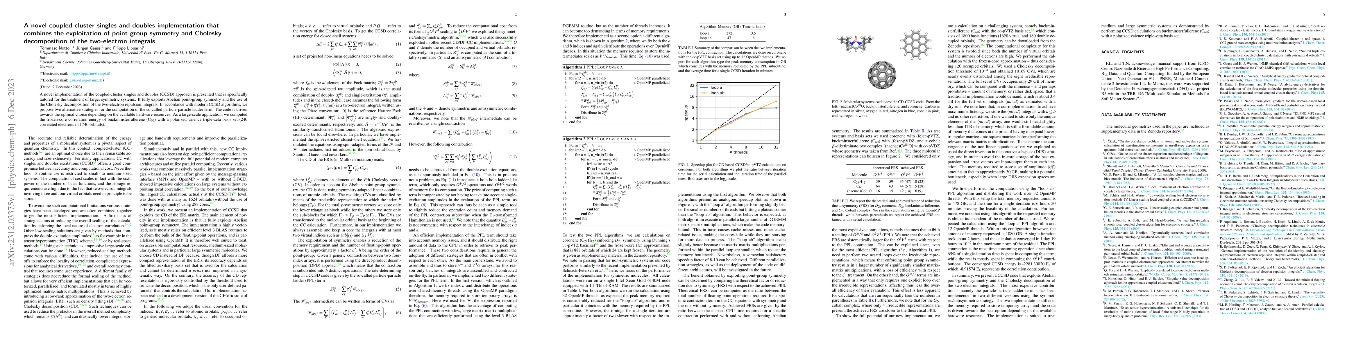Thumbnail for A novel coupled-cluster singles and doubles implementation that combines
  the exploitation of point-group symmetry and Cholesky decomposition of the
  two-electron integrals