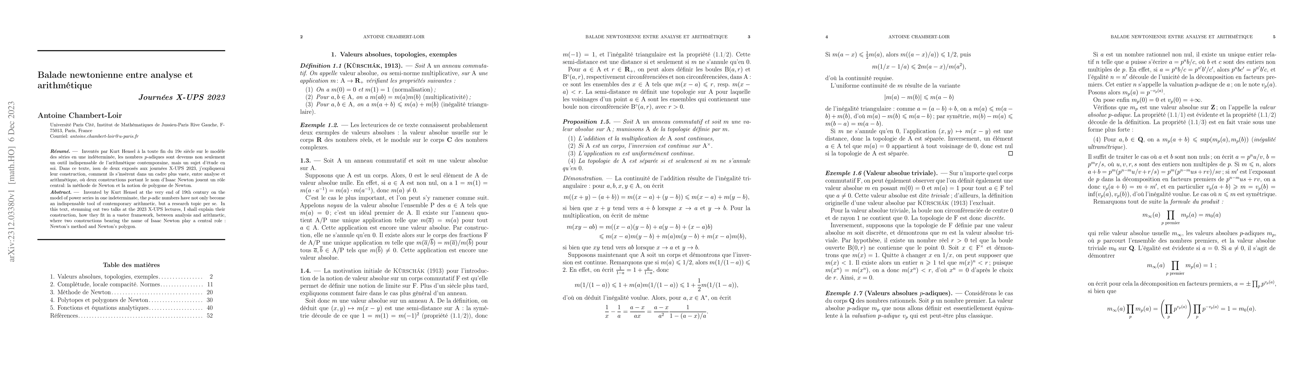 Thumbnail for Balade newtonienne entre analyse et arithm\'etique (Newtonian promenade
  between analysis and arithmetic)