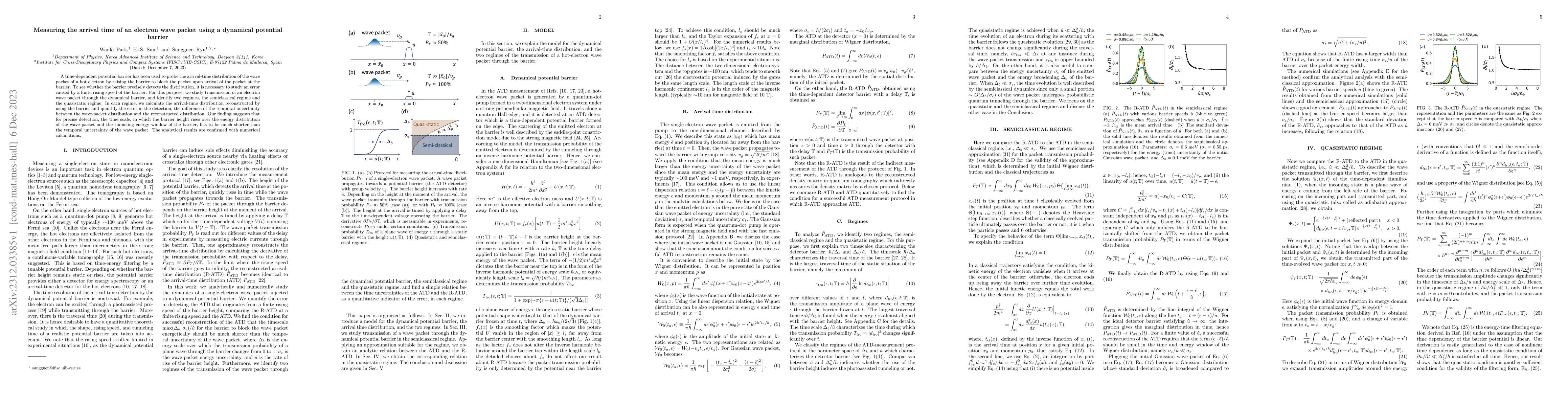 Thumbnail for Measuring the arrival time of an electron wave packet using a dynamical
  potential barrier