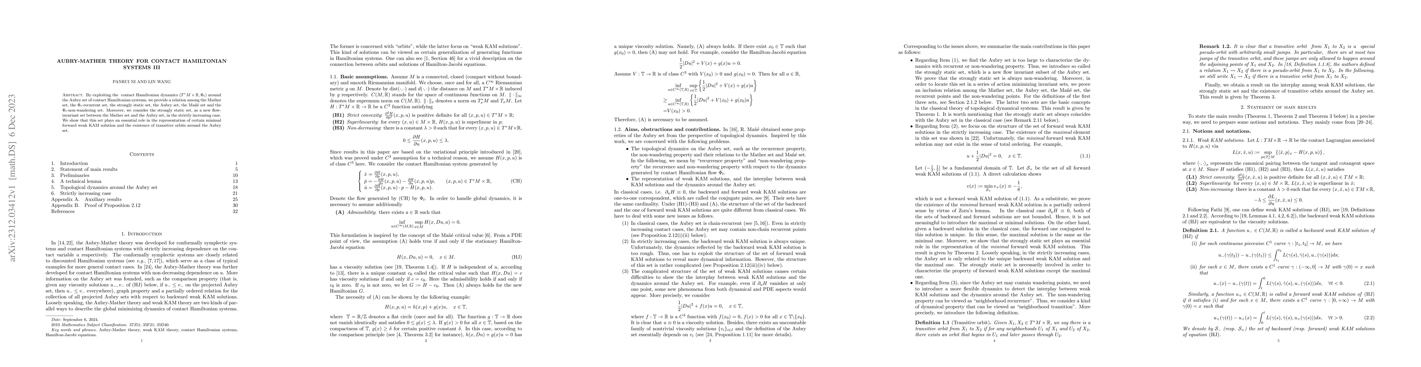 Thumbnail for Aubry-Mather theory for contact Hamiltonian systems III