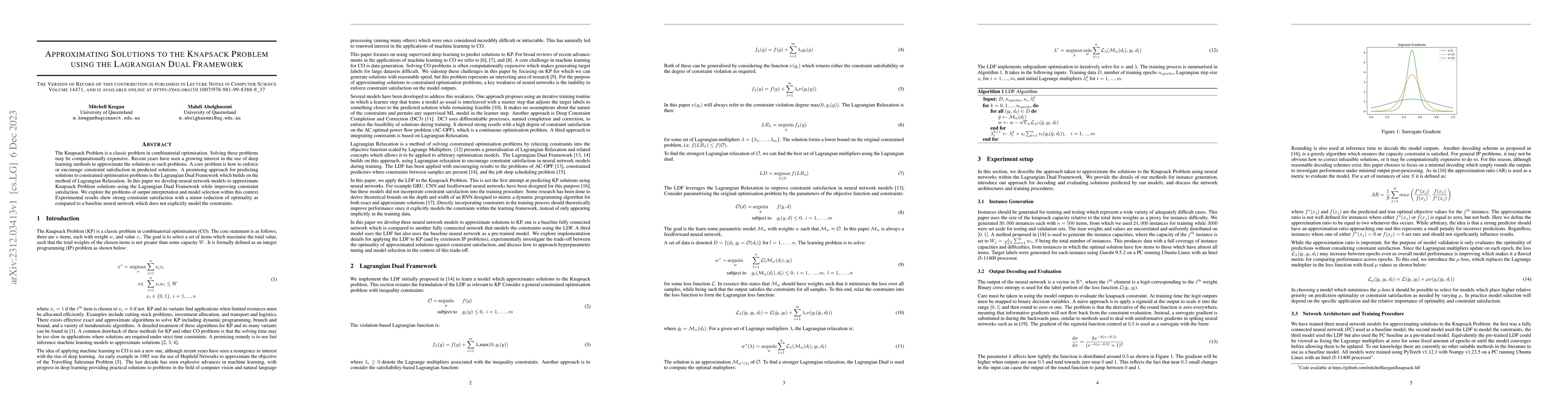 Thumbnail for Approximating Solutions to the Knapsack Problem using the Lagrangian
  Dual Framework
