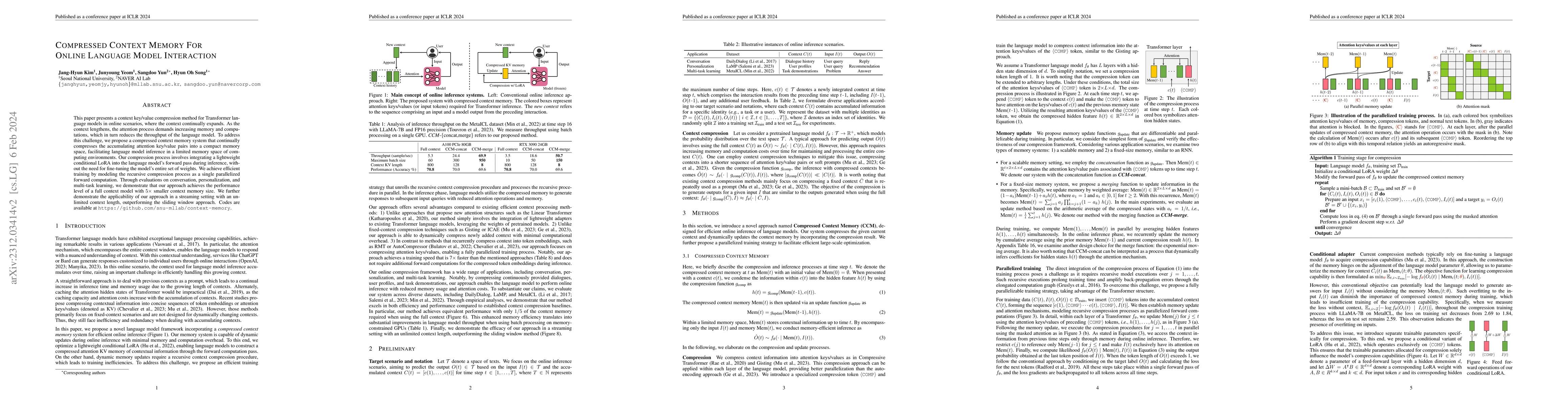 Thumbnail for Compressed Context Memory For Online Language Model Interaction