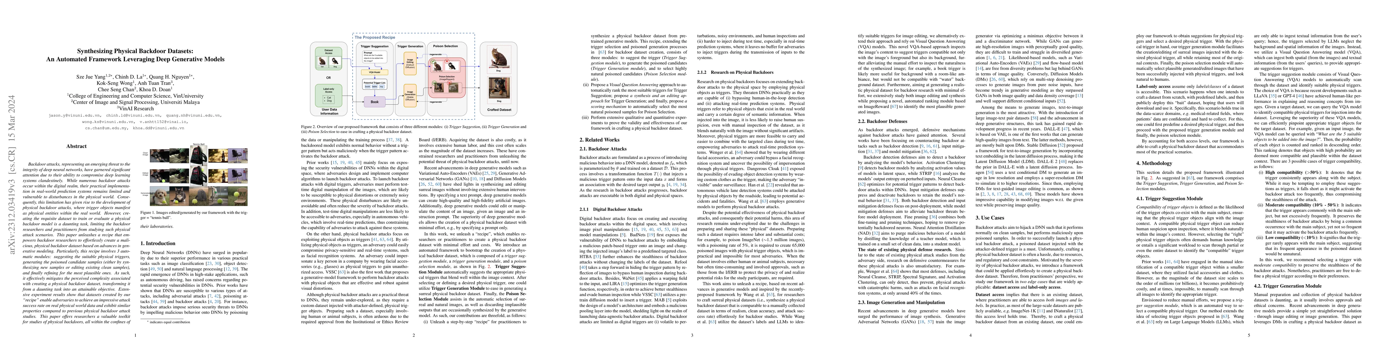 Thumbnail for Synthesizing Physical Backdoor Datasets: An Automated Framework
  Leveraging Deep Generative Models