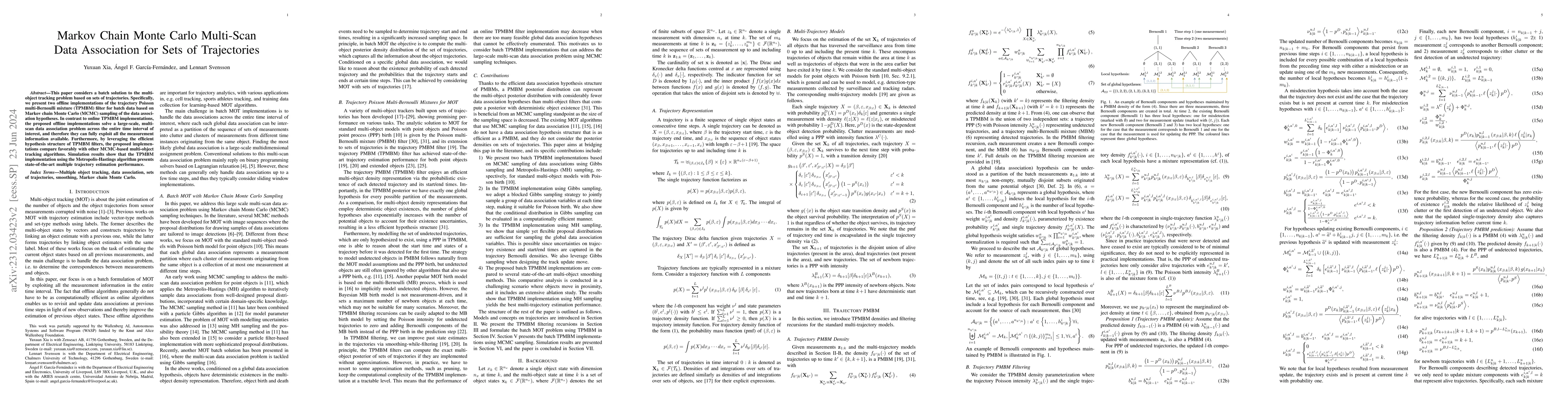 Thumbnail for Markov Chain Monte Carlo Multi-Scan Data Association for Sets of
  Trajectories
