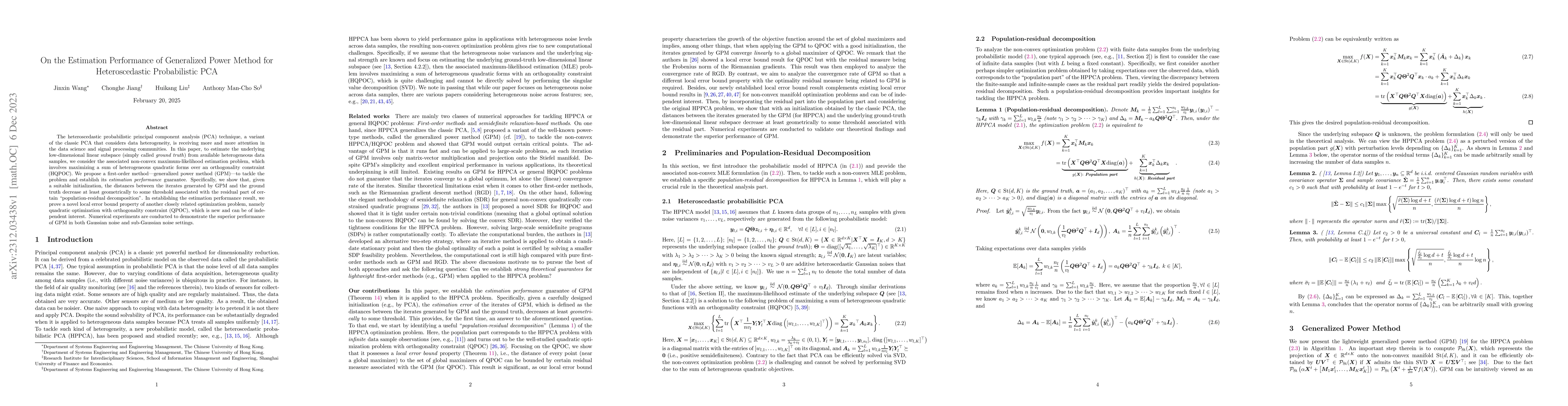 Thumbnail for On the Estimation Performance of Generalized Power Method for
  Heteroscedastic Probabilistic PCA
