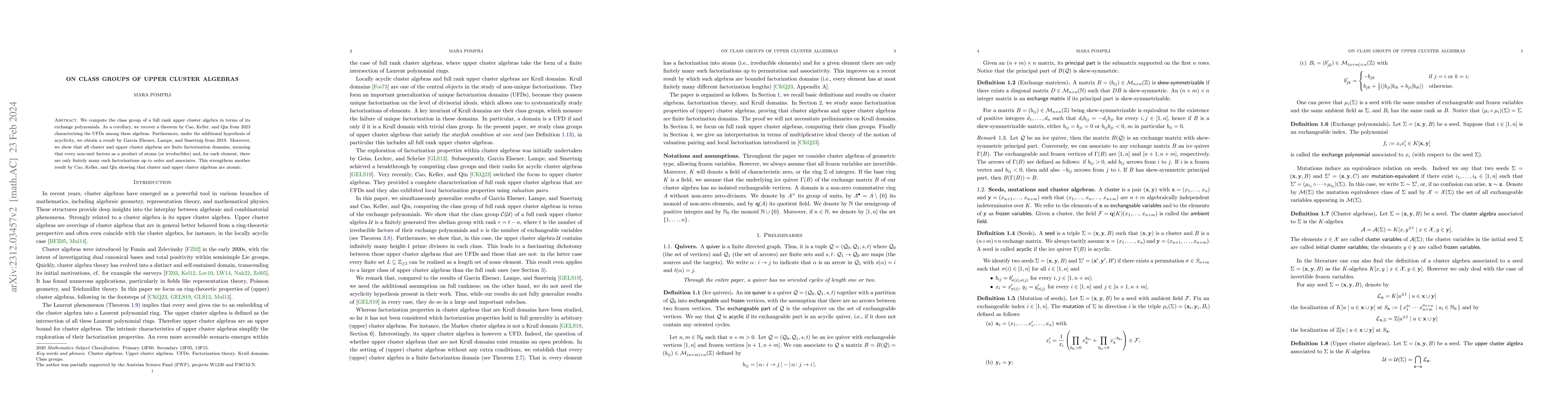 Thumbnail for On class groups of upper cluster algebras