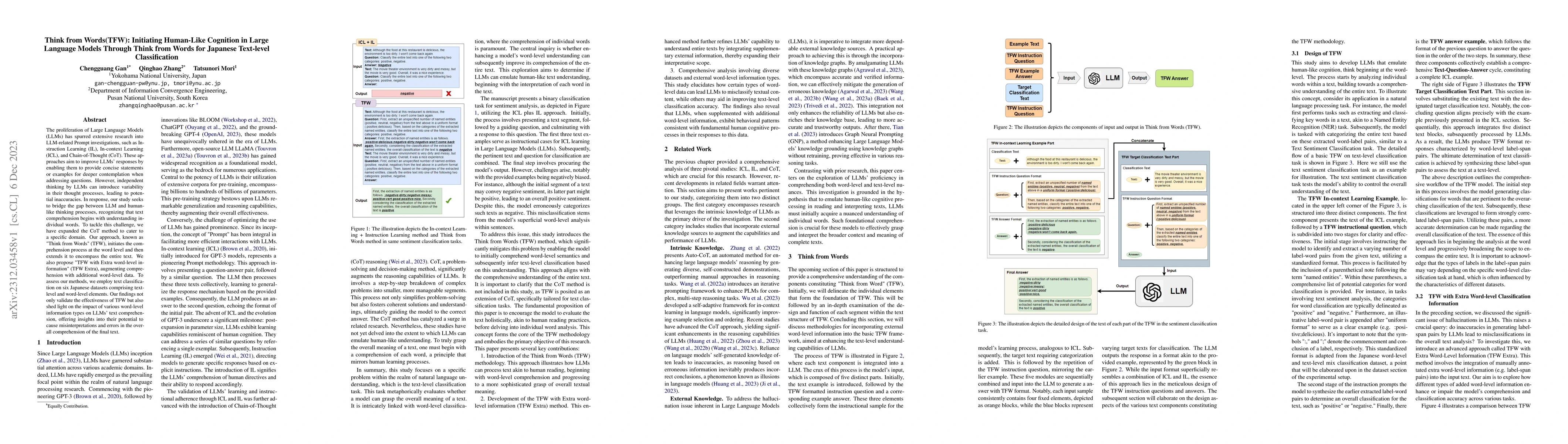 Thumbnail for Think from Words(TFW): Initiating Human-Like Cognition in Large Language
  Models Through Think from Words for Japanese Text-level Classification