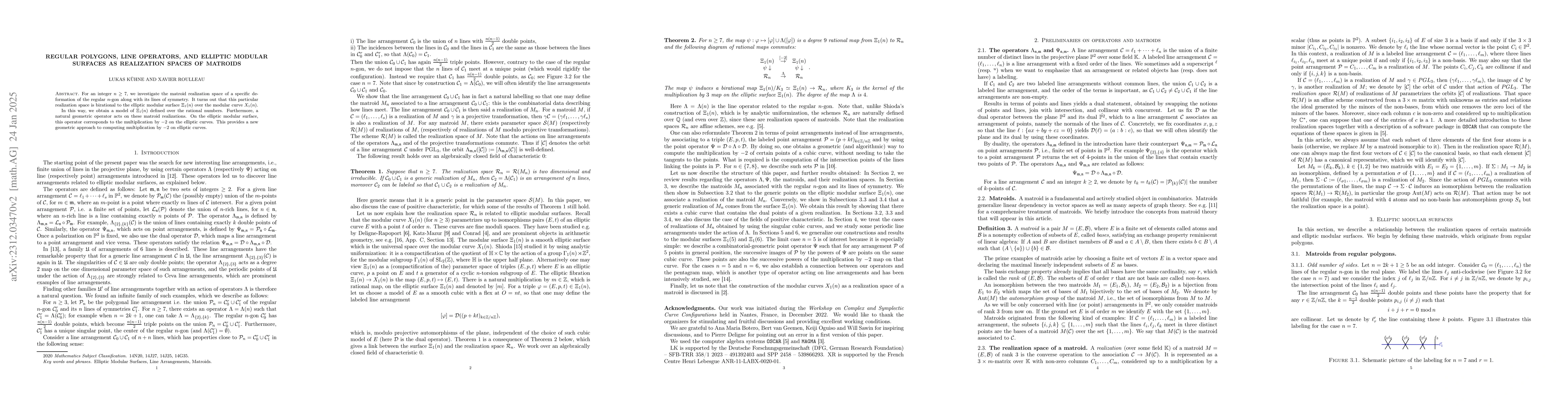 Thumbnail for Regular polygons, line operators, and elliptic modular surfaces as
  realization spaces of matroids