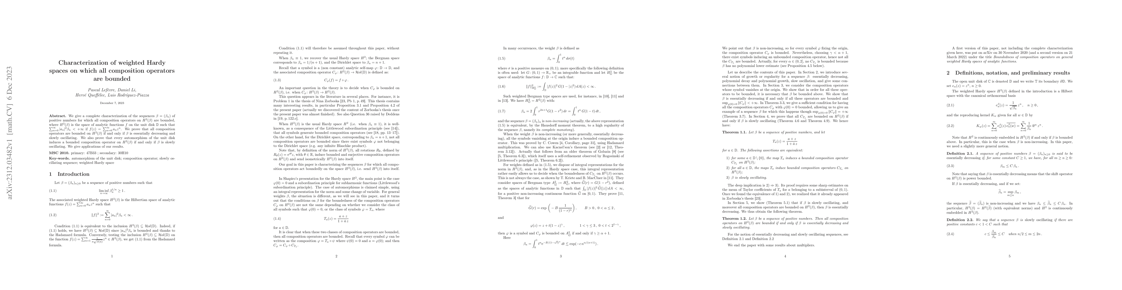 Thumbnail for Characterization of weighted Hardy spaces on which all composition
  operators are bounded