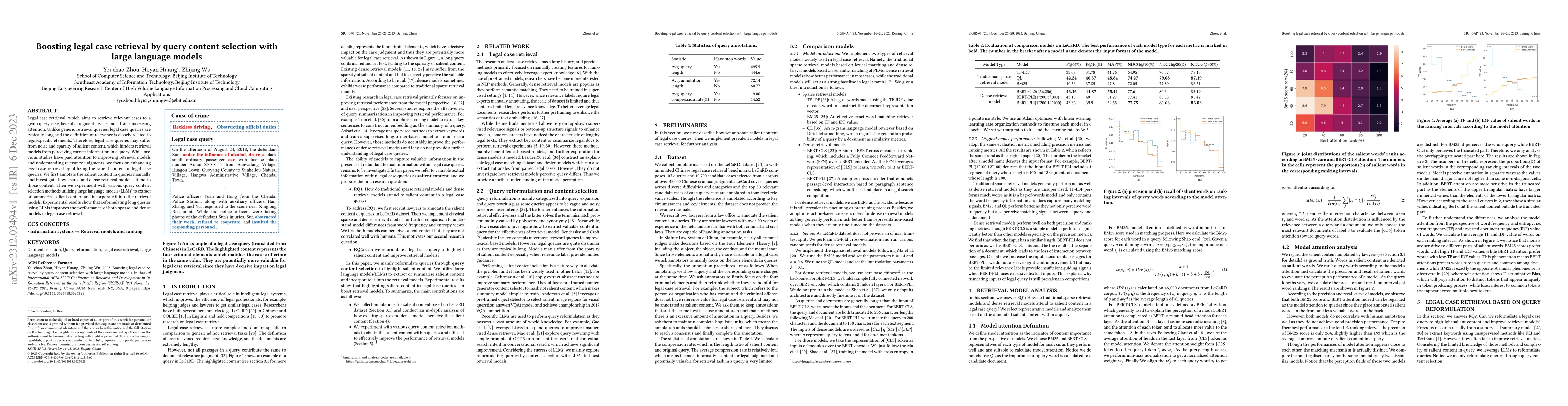 Thumbnail for Boosting legal case retrieval by query content selection with large
  language models