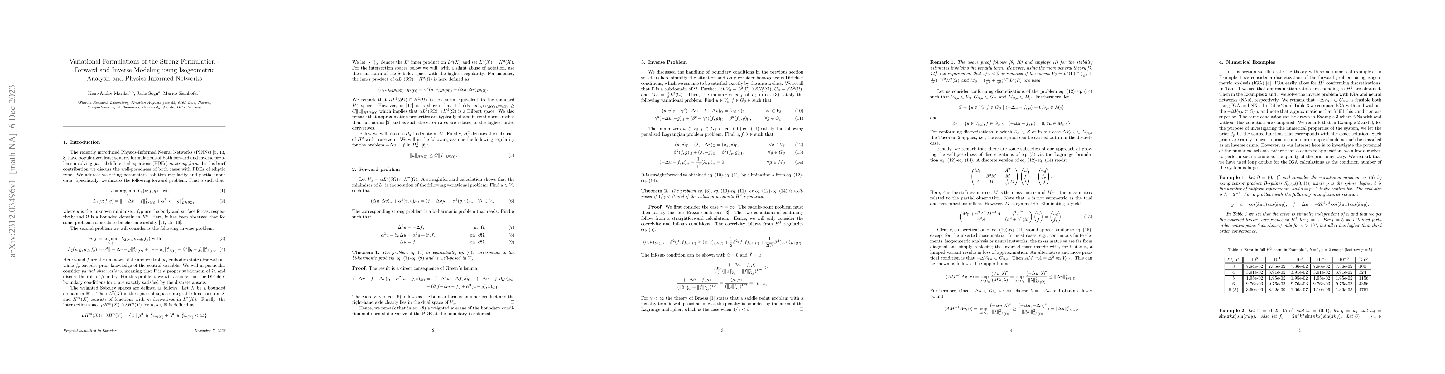 Thumbnail for Variational Formulations of the Strong Formulation -- Forward and
  Inverse Modeling using Isogeometric Analysis and Physics-Informed Networks