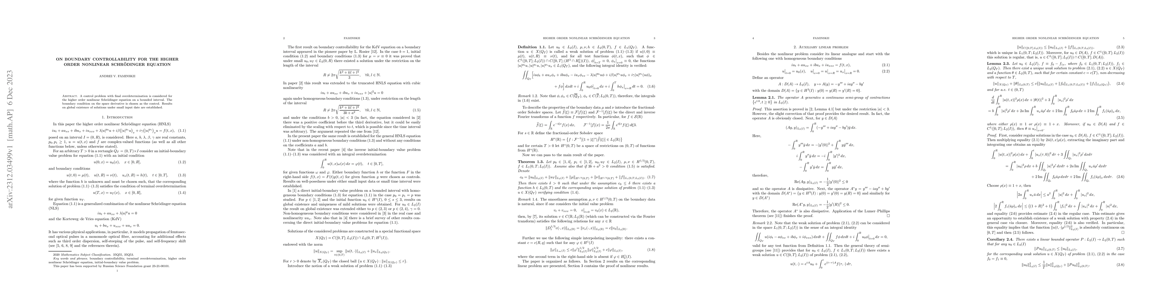 Thumbnail for On boundary controllability for the higher order nonlinear Schr\"odinger
  equation